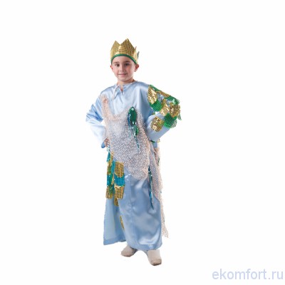 Карнавальный костюм &quot;Нептун&quot;, детский 
Комплектность: балахон и корона.
Выполнен из: сетка, пайетка, атлас, лазер, парча.
