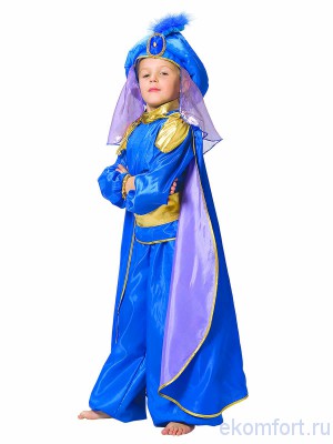 Карнавальный костюм &quot;Восточный принц&quot; синий В комплекте: рубашка, шаровары, чалма, плащ, пояс
Ткань: креп-сатин, тафета
Производитель: Россия