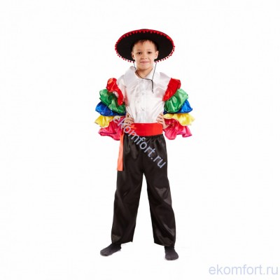 Карнавальный костюм &quot;Мексиканец&quot; Карнавальный костюм "Мексиканец"
Комплектность костюма: рубашка , пояс, штаны и сомбреро.
Ткань:  атлас.
Размеры: 130-140 см
Производитель: Украина