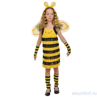 Карнавальный костюм &quot;Пчелка&quot; Карнавальный костюм "Пчелка"
В костюм входит:платье, крылышки, ободок, пряди, гетры, нарукавники
Производство:Россия