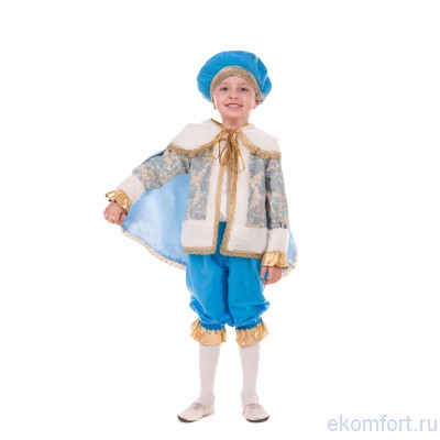 Карнавальный костюм &quot;Маленький принц&quot; 
Комплектность: безрукавка, накидка, камзол, шорты и берет.
Выполнен из: атлас, лазер, парча, кружево.
